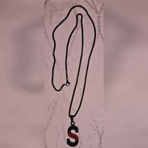 Football Stainless steel S English Alphabet Necklace black letter Pendant for